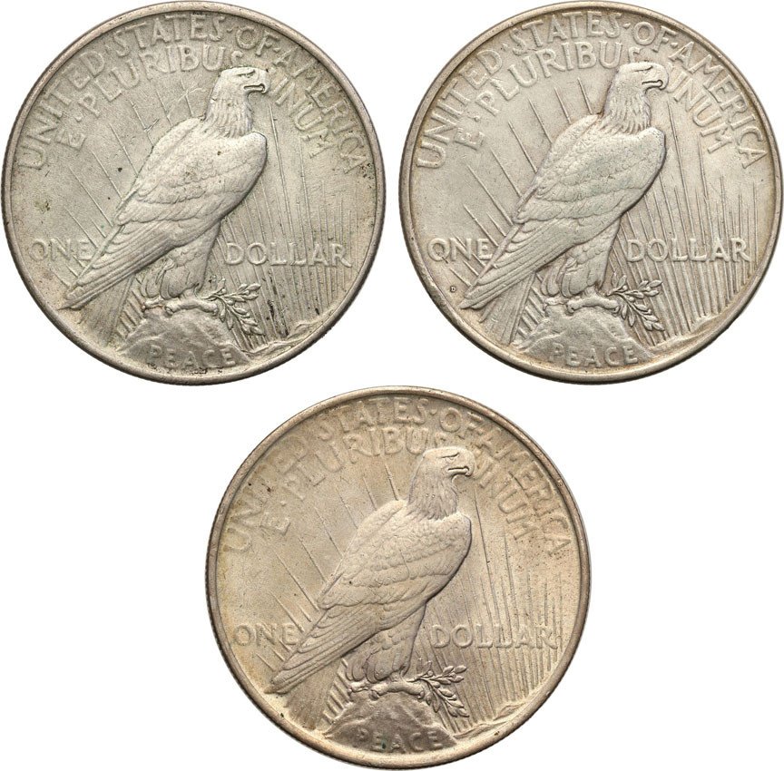 USA. Dolar 1922-1923 Liberty, Philadelphia - zestaw 3 monet